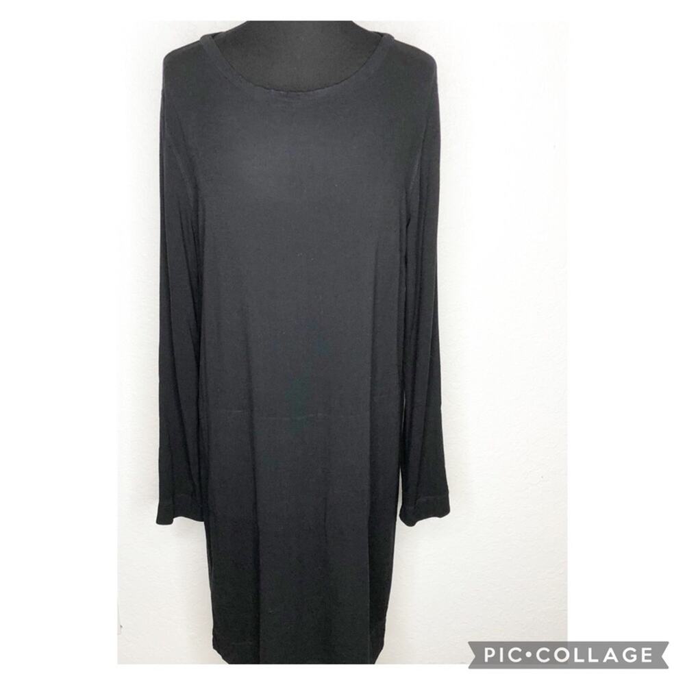 Raquel Allegra black lagenlook long sleeve shift tunic midi dress 1 or Medium